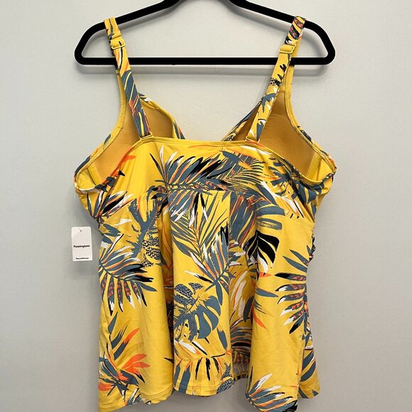 NWT Yellow Tropical Leaf Print Tankini Top - Picture 3 of 11